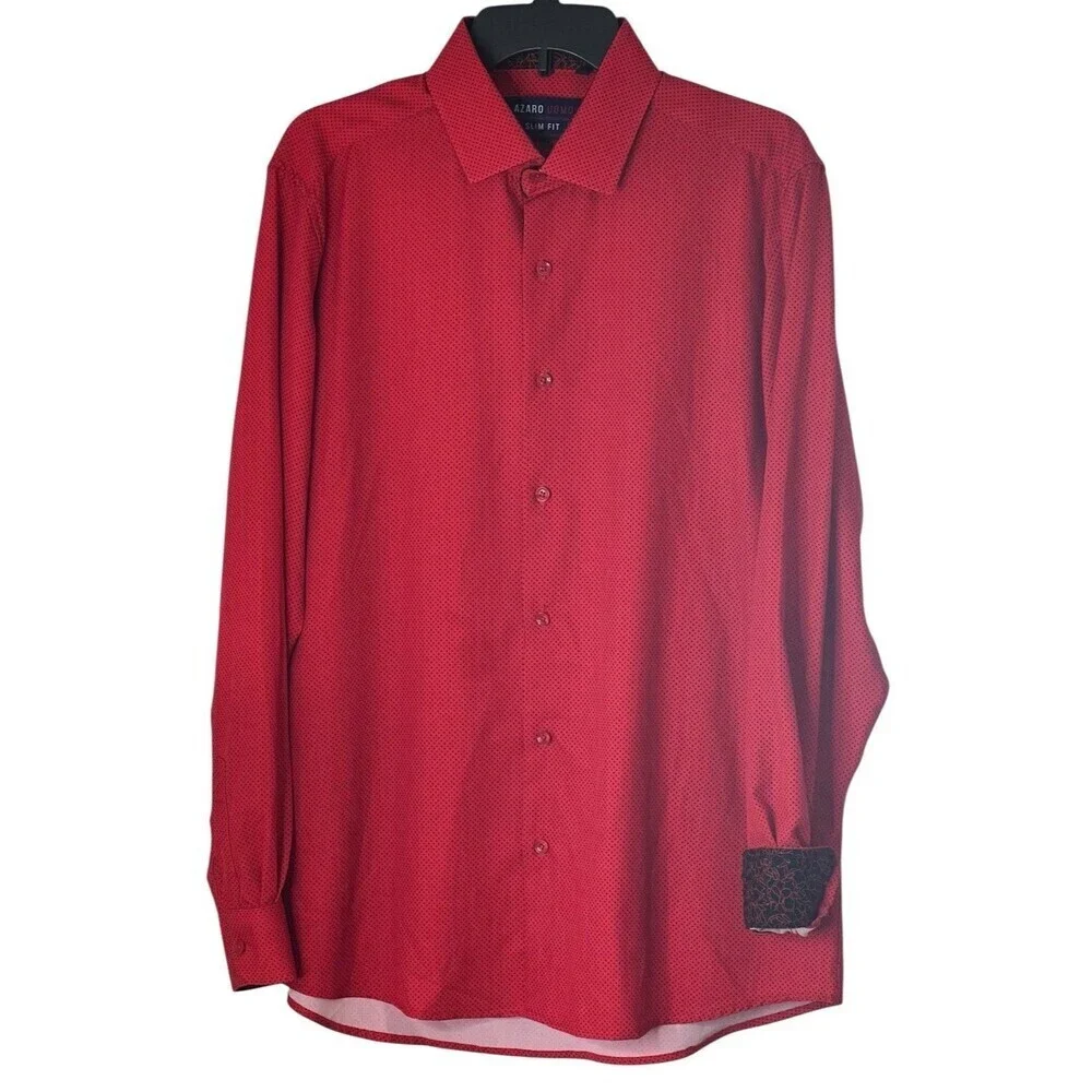 Azaro Uomo Men's Slim-Fit Black Red Long-Sleeve Dress Shirt Size Large
